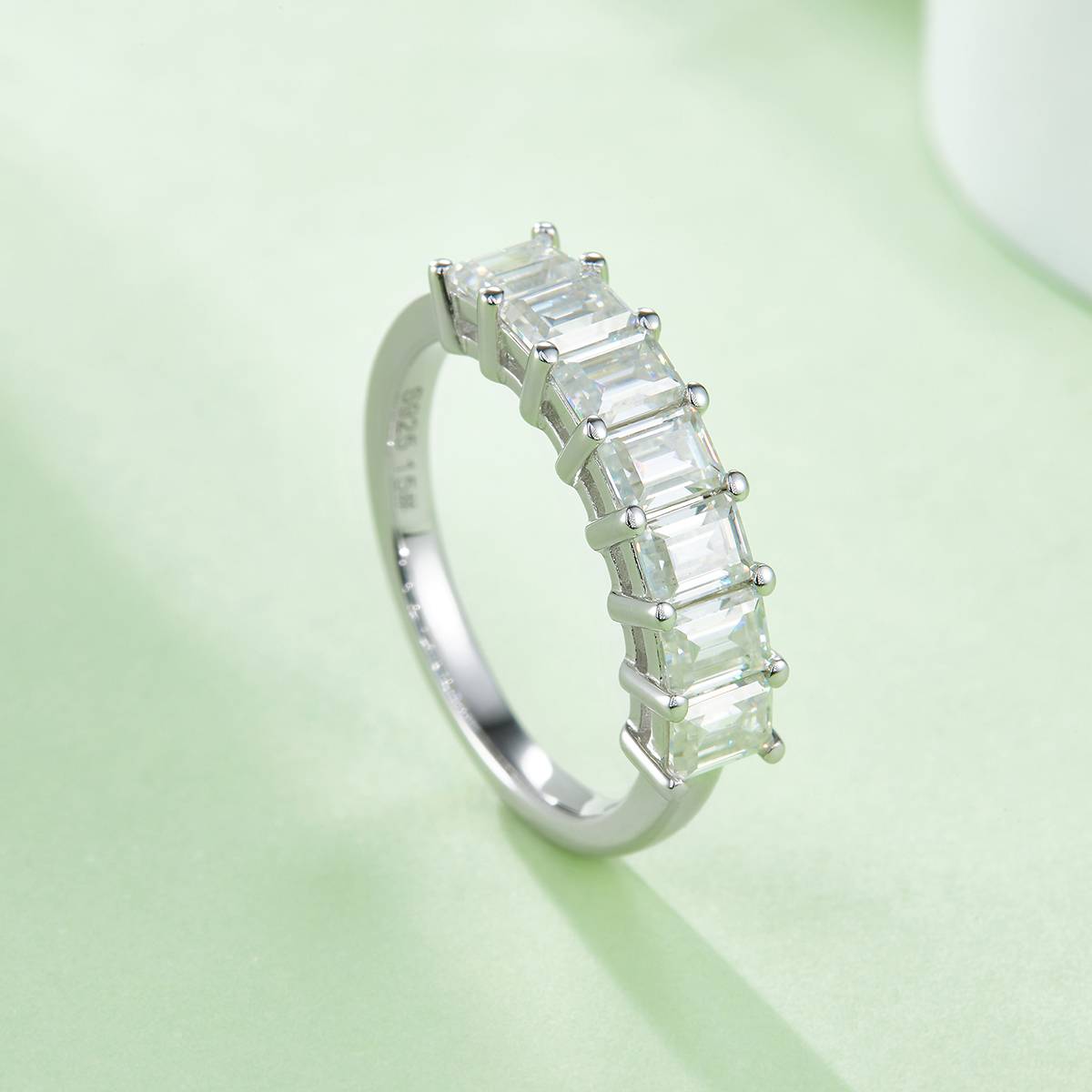 Rectangular S925 Silver Plated Platinum Moissanite Women's Ring 2.1 Carat D-Class